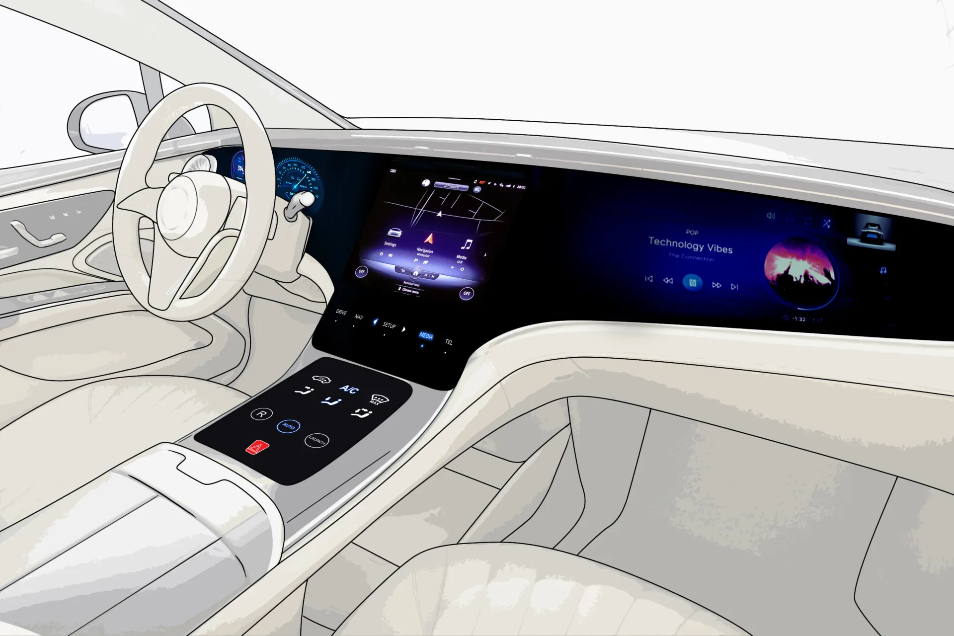 Smart dashboard and center console interface for premium vehicles