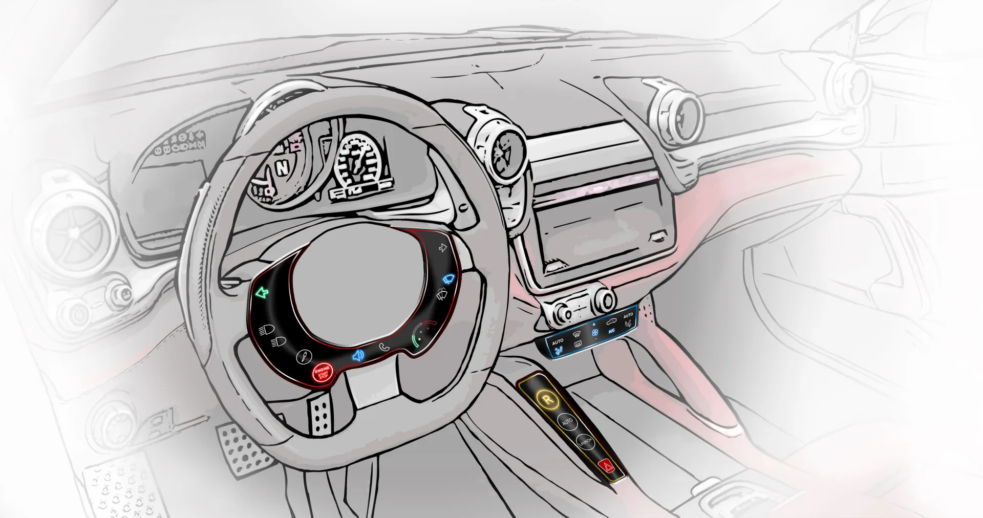 Performance steering wheel concept with touch controls