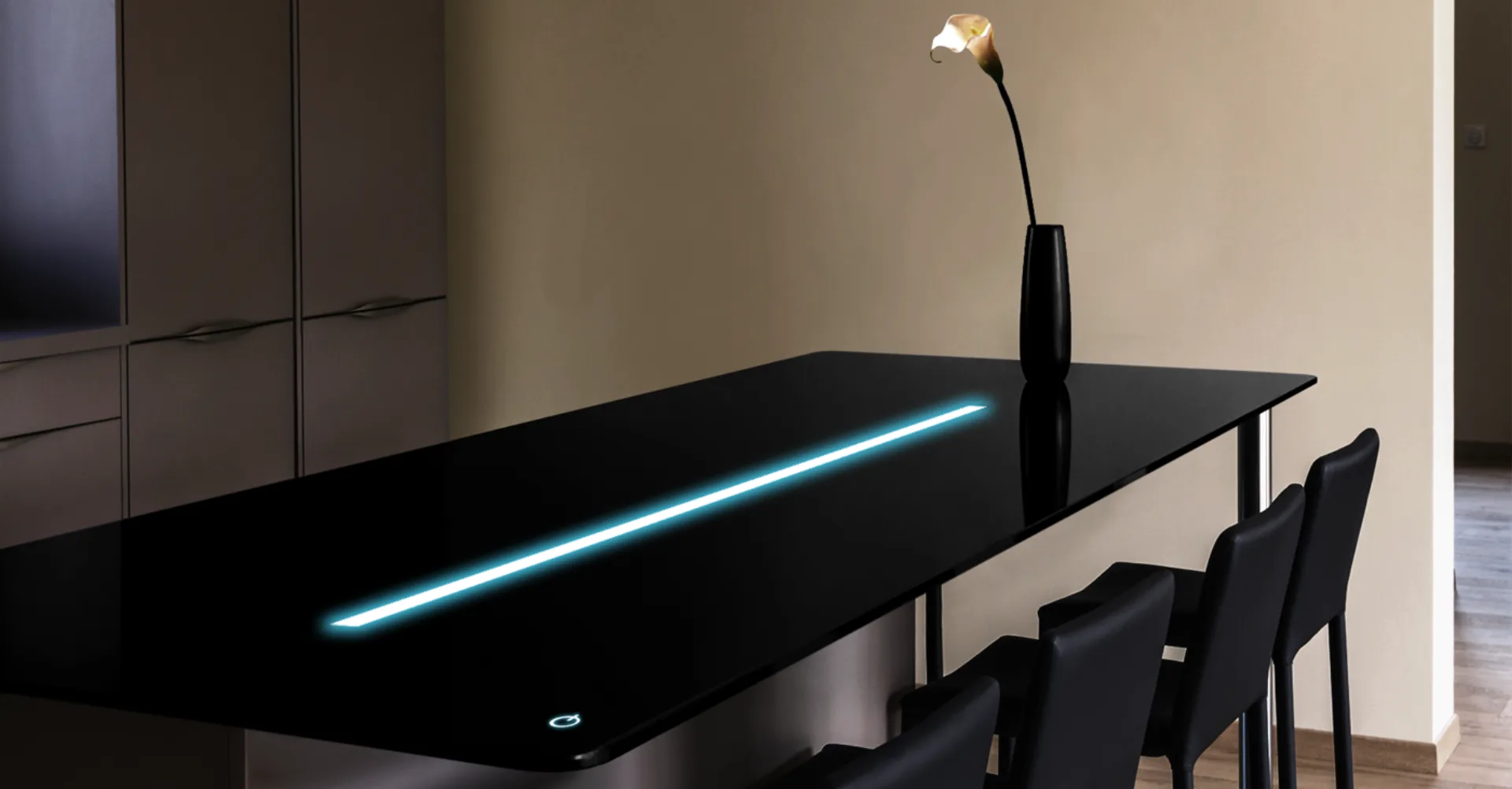 Interactive smart table with illuminated touch slider